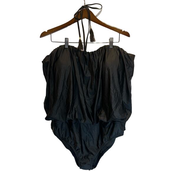 J. Crew Black Draped Blouson One Piece Swim Suit Bathing Size 24 NWT - Picture 2 of 4